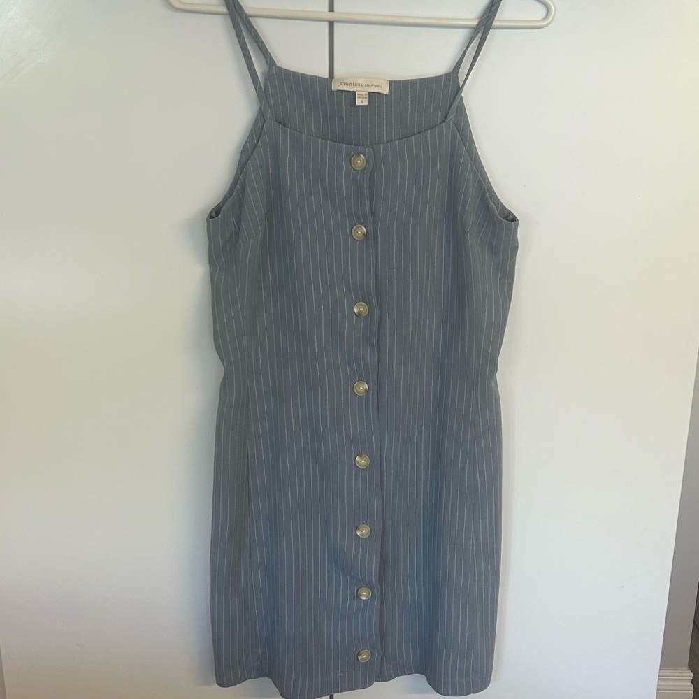 Monteau Striped Blue Button-Down Mini Dress
